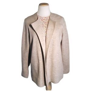 Eileen Fisher Womens Cardigan Sweater Felted Merino Wool Open Front Windowpane